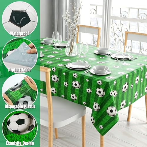 Soccer Tablecloth Roll with Slide Cutter, 54 in x 100 Ft Soccer Field Decoration Roll, Disposable Waterproof Table Cover for Birthday Party Decorations Wall Backdrop Sports Event Supplies