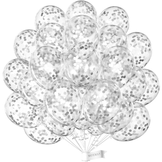 Party Balloons 12Inch 50 Pcs Latex Confetti Balloons Birthday Balloons Party Decoration Wedding Baby Shower Christmas Party-Confetti Silver
