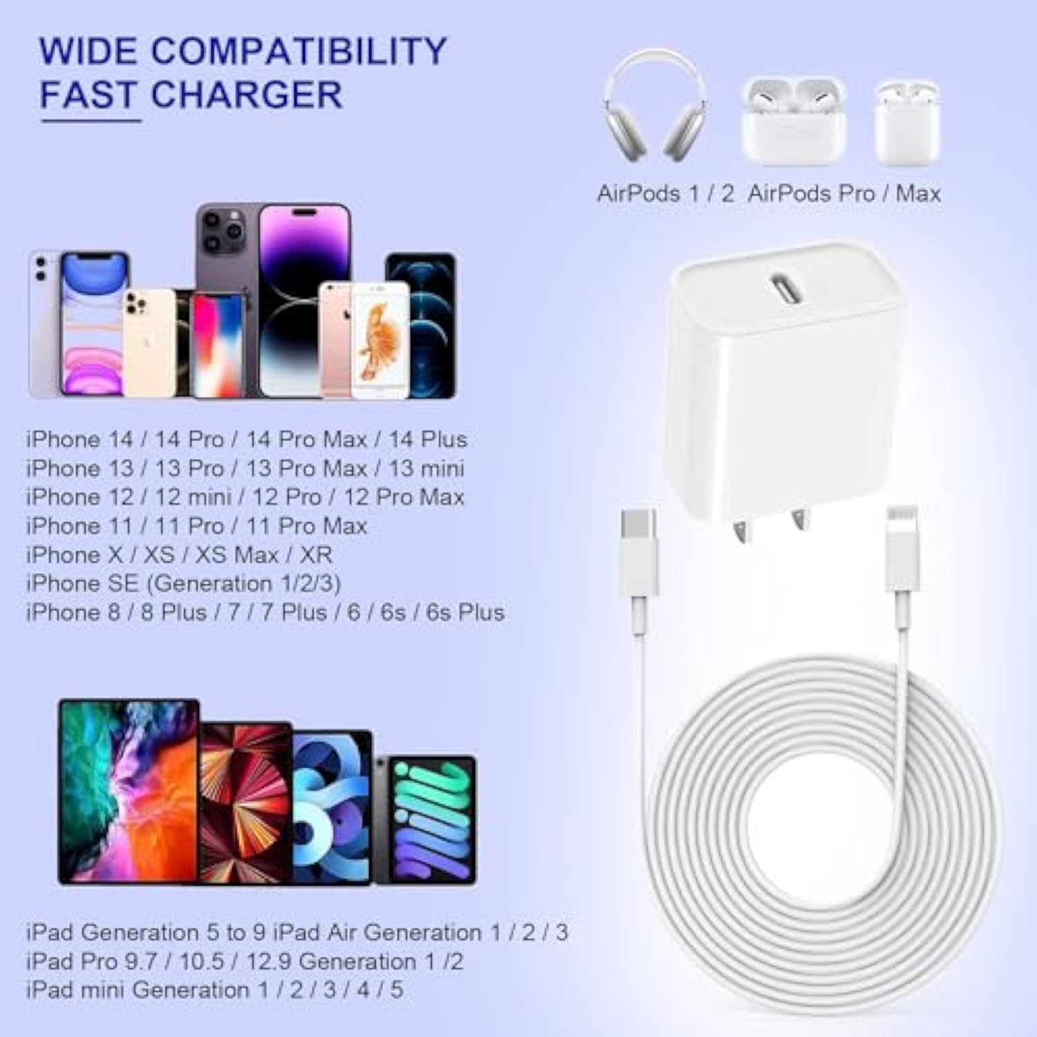 Iphone Charger Cord 6Ft,3Pack?Apple Mfi Certified? Usb C Iphone Fast Charger Phone Charging Travel Plug Charger Block Quick Apple Cord Lightning Cable For Iphone 14/13/12/11 Pro Max/Xr/X/Xs/Se2022
