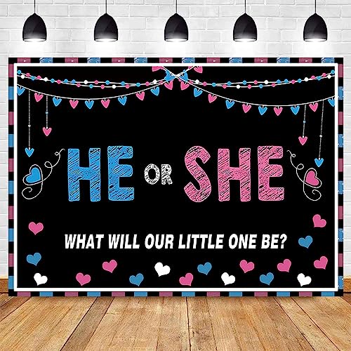 MHLSWY 5x3FT Polyester Gender Reveal Banner He or She Blue Pink Boy Girl Baby Shower Background Photo Party Backdrop Gender Reveal Surprise Supplies Banner Photography