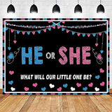 MHLSWY 5x3FT Polyester Gender Reveal Banner He or She Blue Pink Boy Girl Baby Shower Background Photo Party Backdrop Gender Reveal Surprise Supplies Banner Photography