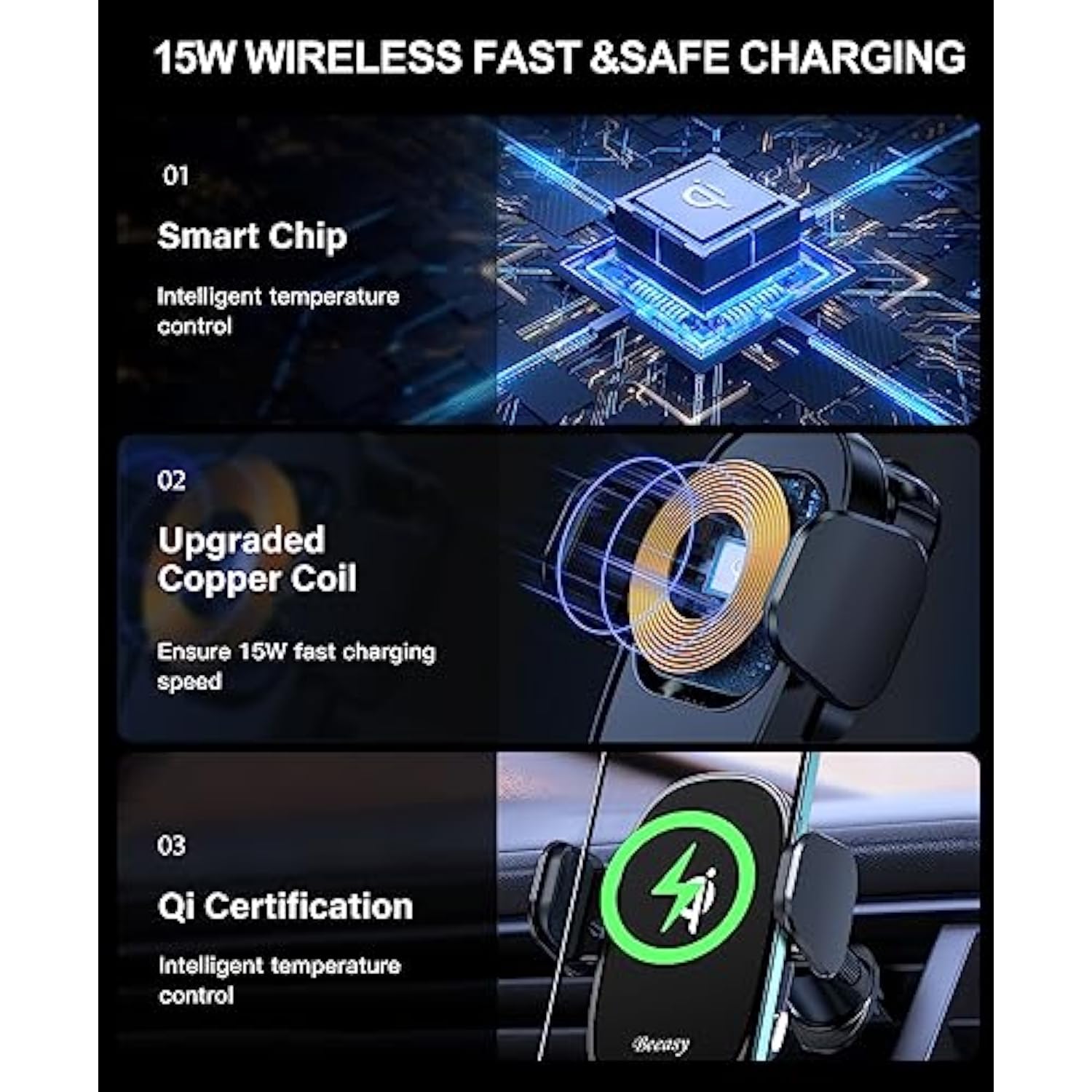 15W Mobile Phone Holder Car With Charging Function-Wireless Charger Car Automatic Qi Inductive Charging Station Car-Mobile Phone Holder Car Charger Ventilation For Iphone Samsung Huawei Lg Etc