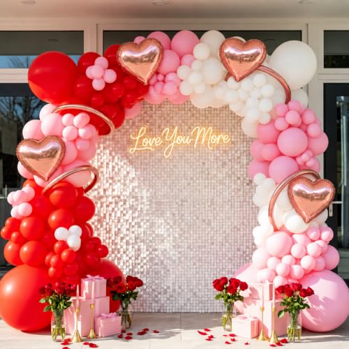 Valentine's Day Balloon Arch Kit, Red and Pink Balloons, 137 Pcs