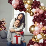 142Pcs Burgundy Balloon Arch Garland Kit With Metallic Rose Gold Maroon Gold Balloons For Birthday Baby Shower Valentines Day Bridal Shower Wedding Engagement Bachelorette Party Decorations