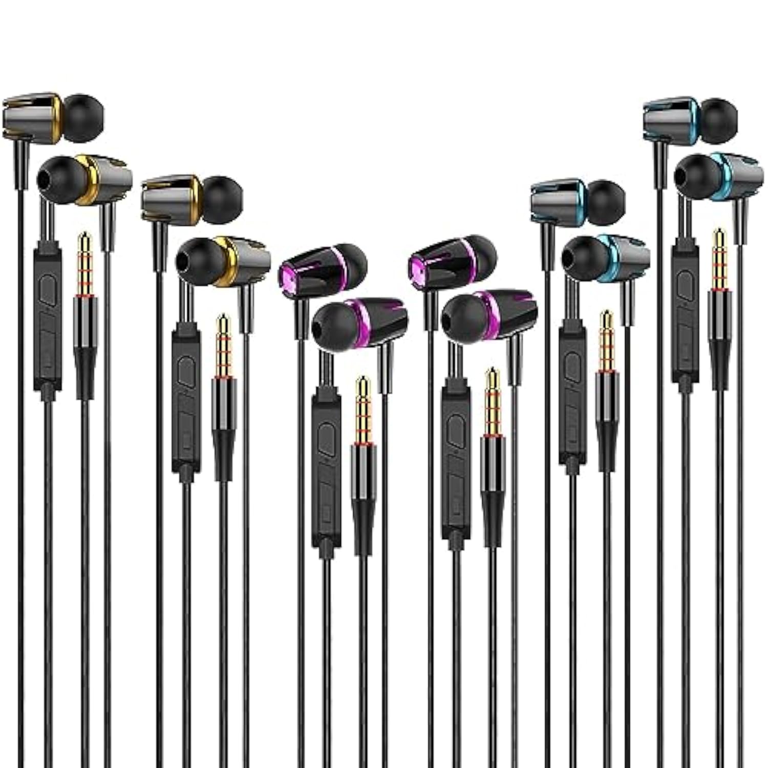 Earbuds Wired With Microphone Pack Of 6, In-Ear Headphones,Noise Isolating,Pow