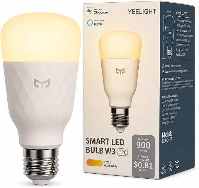 Smart LED Light Bulb 60W Equivalent 2700K Warm White 900LM Dimmable WiFi Bluetooth 1 Pack