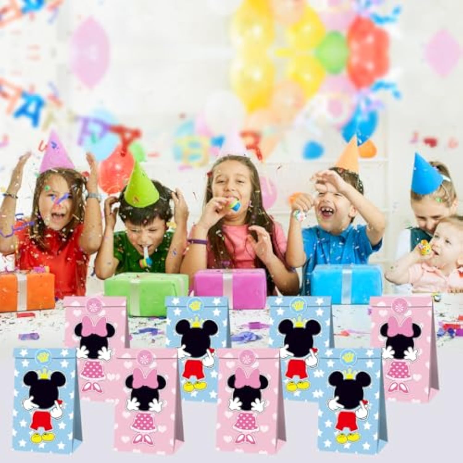 12Pcs Mouse Party Bags With Stickers Paper Supplies Favors Cookie Chocolate Candy Snack Bags Mouse Birthday Party Gift Bag
