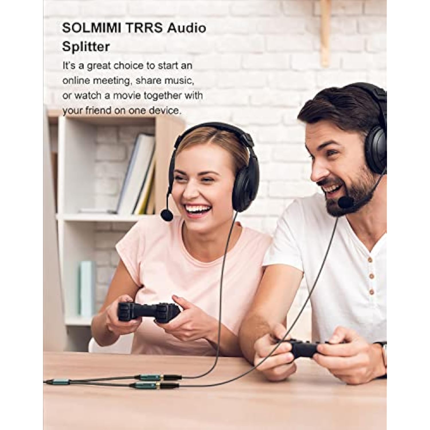 Headphone Splitter 3.5Mm 4-Pole Male To Two Trrs Female Adapter Suitable For Two Audio And Microphone Headsets, Compatible With Pc, Laptop, Android, Windows, Smartphones