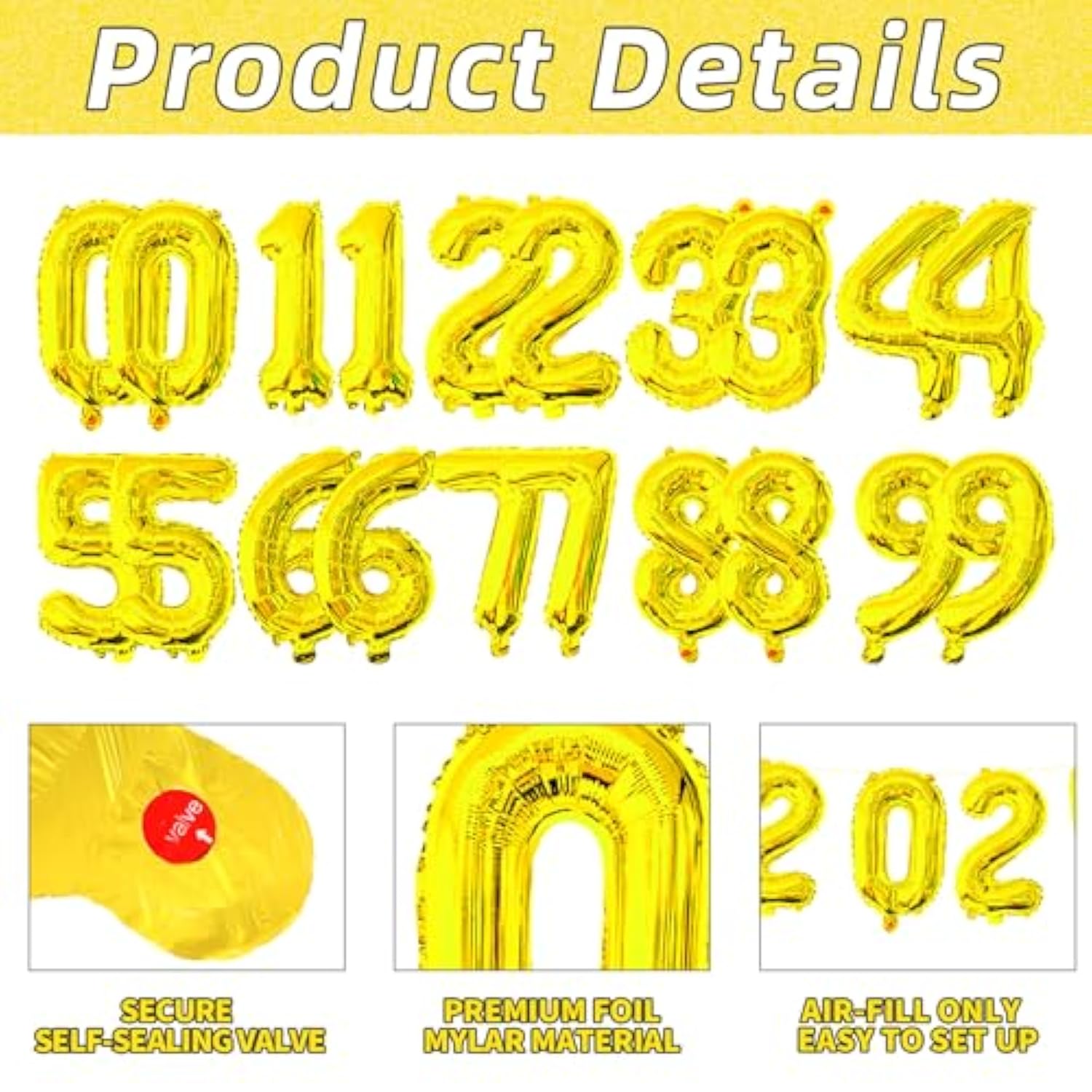 20pcs Gold Number Foil Balloons 16in Birthday Anniversary Party Decor