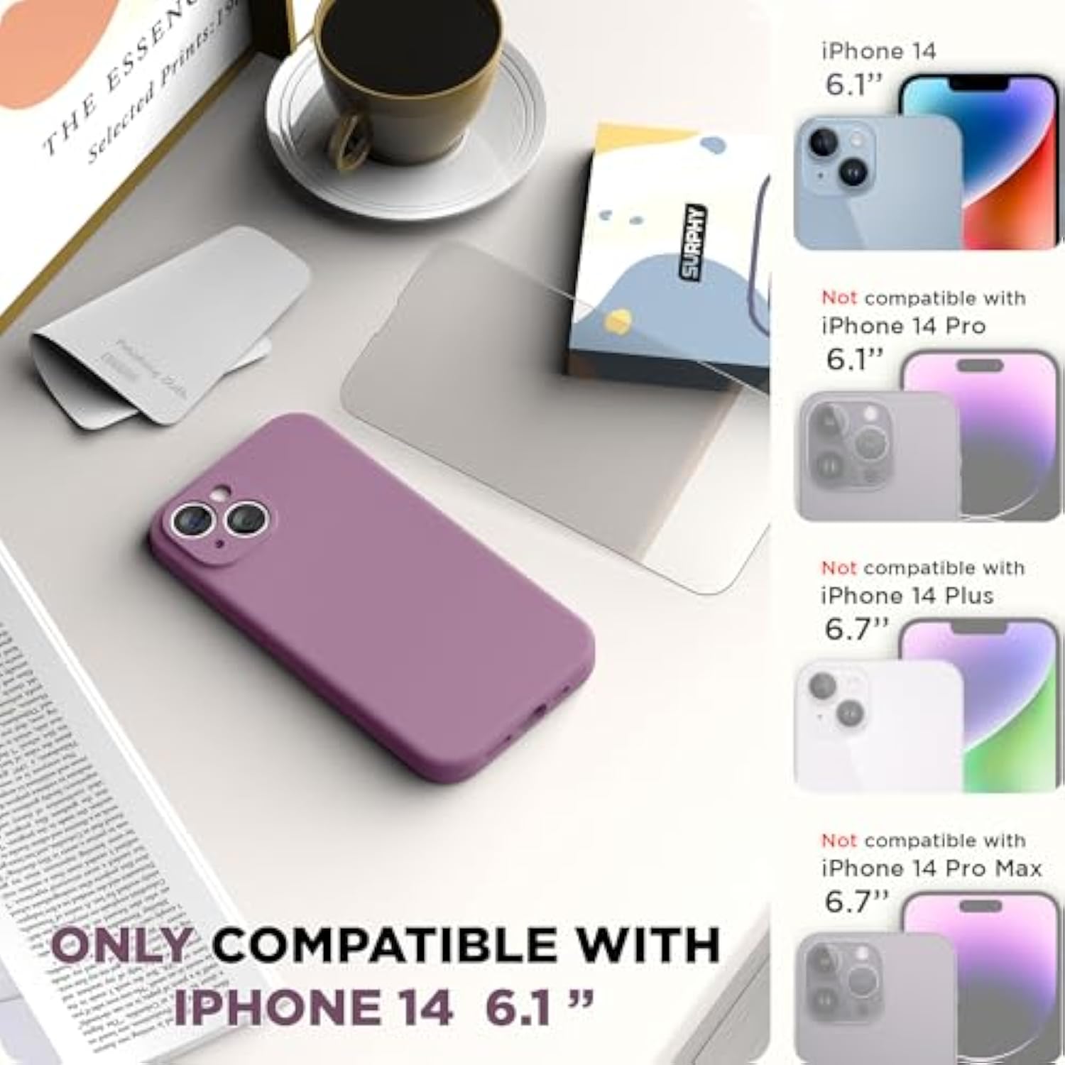Compatible With 14 Case With Screen Protector (Camera Protection & Soft Microfiber Lining) Liquid Silicone Phone Case 6.1 Inch 2022, Lilac Purple