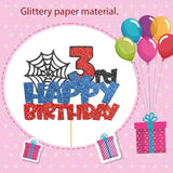 Happy 3Nd Birthday Cake Topper Spider Web Cartoon Boy Three Years Party Decor