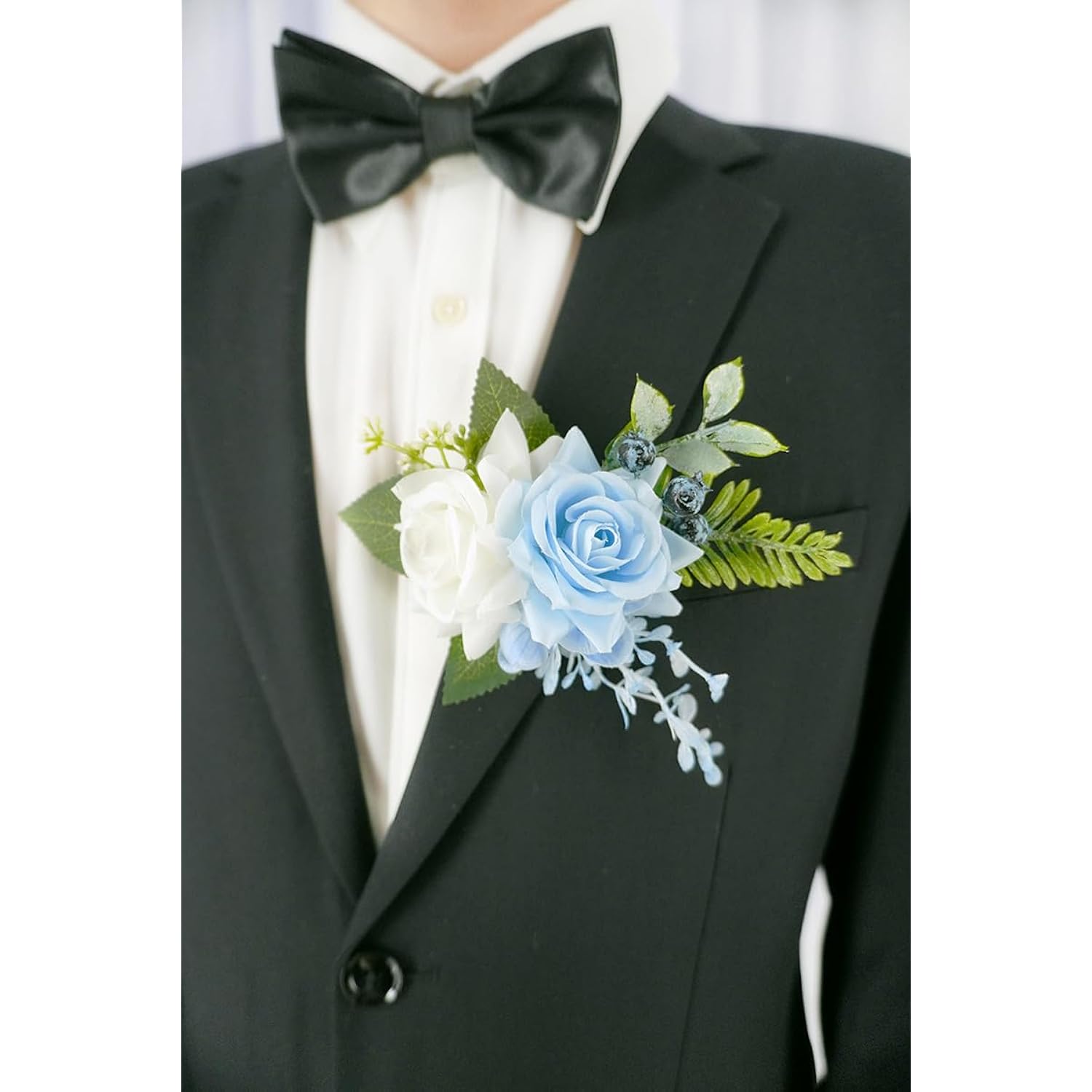Light Blue Corsage And Boutonniere Set For Wedding Prom, Artificial Rose Flower Wrist Corsage Bracelets, Homecoming Corsage Wristlet, Boutonniere For Men Wedding Suit Decorations
