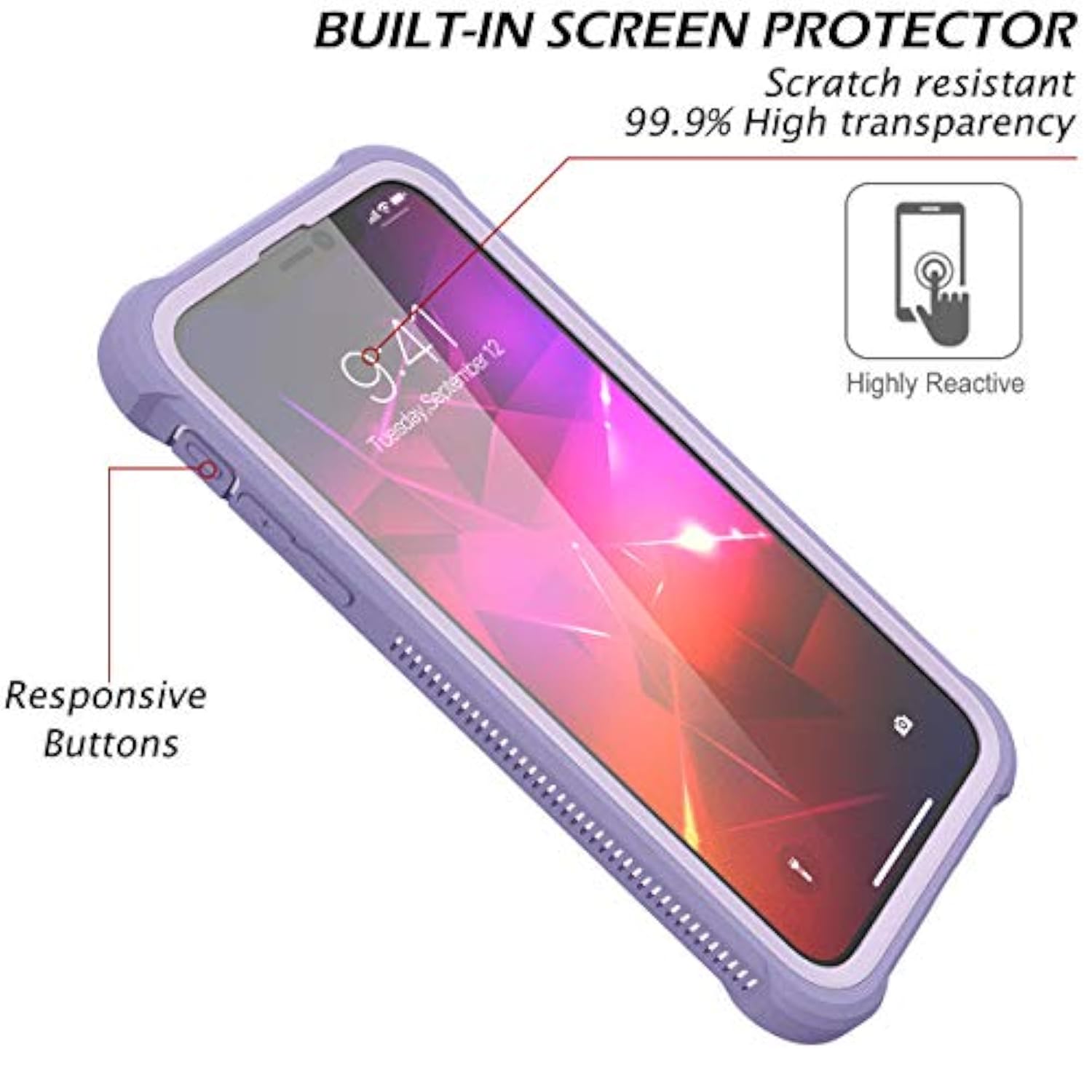 11 Case With Screen Protector Clear Rugged 360 Full Body Protective Shockproof Hard Back Defender Dual Layer Heavy Duty Bumper Cover Case For 11 6.1" - Purple