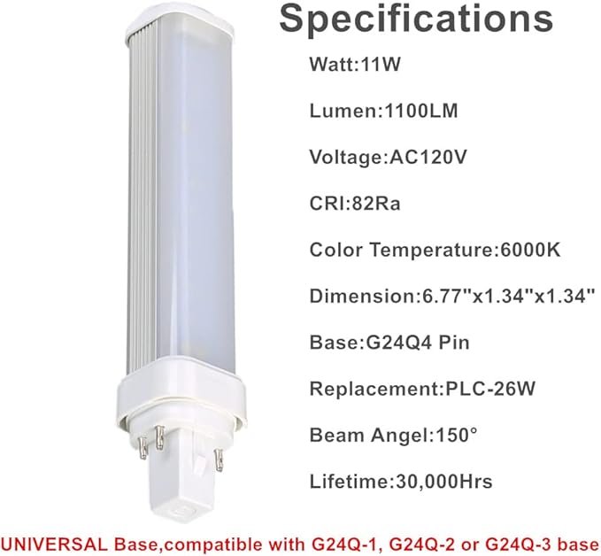 G24Q-3 LED Bulb 11W 1100 Lumens 3000K Warm White 4 Pin CFL Replacement Ballast Bypass