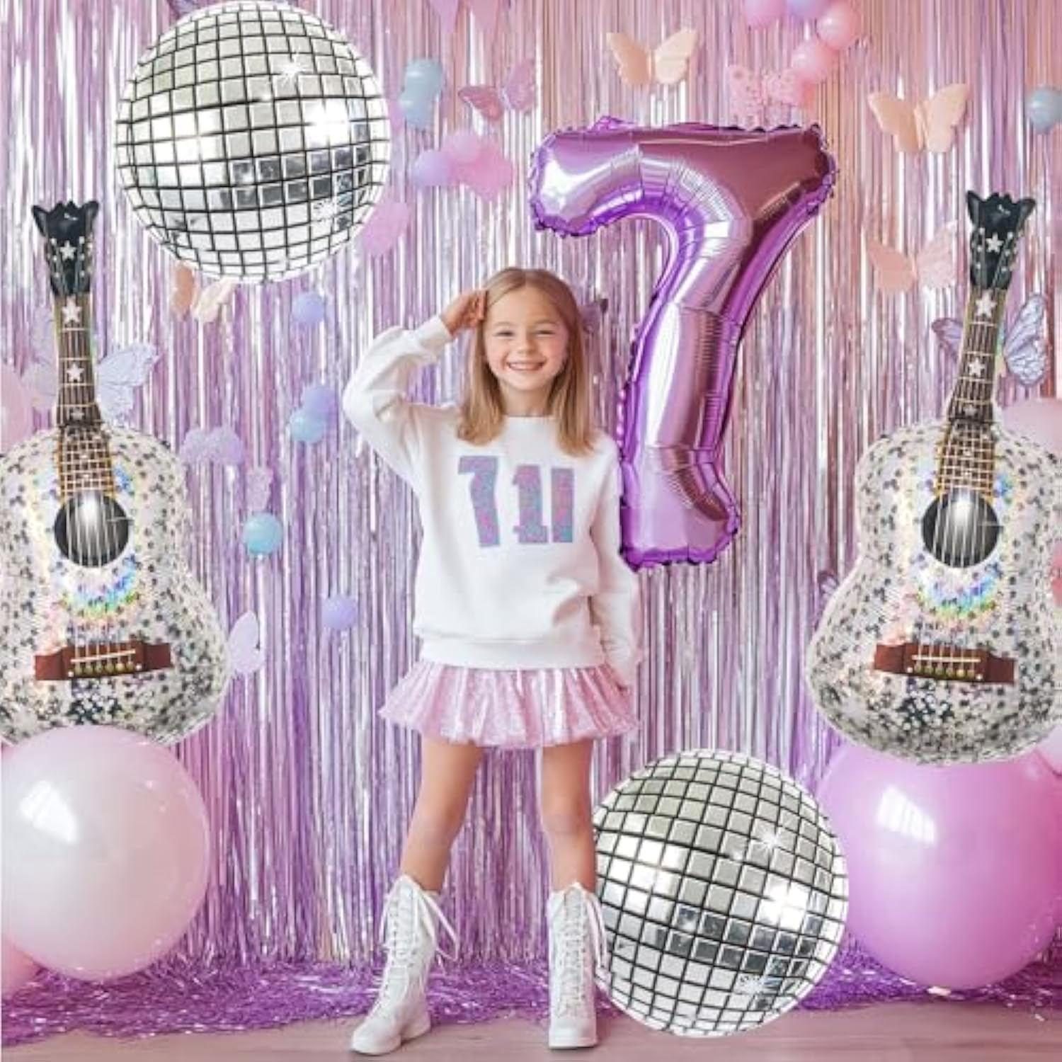 Silver Blow Up Inflatable Guitar Balloons Large 22 Inch 4D Disco Ball Balloons 60S 80S 90S Rock And Roll Music Note Theme Balloon Party Decoration Props For Concert Birthday Party Decorations
