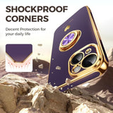 Luxury Gold Edge Slim Soft Phone Case for iPhone 15 - Purple, 2 Pack Screen Protector and 360° Rotatable Ring Holder with Hearts Pattern