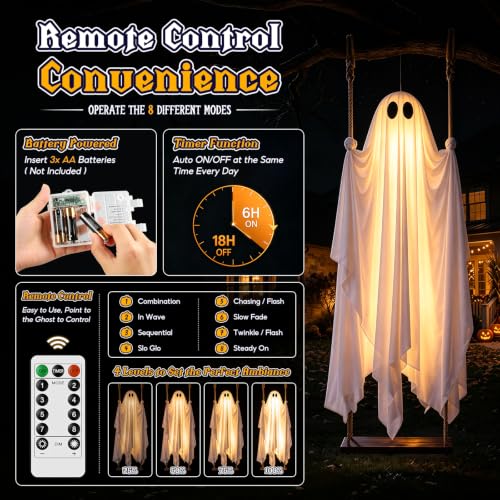 Halloween Decorations Outdoor, 4.3FT Hanging Swing Ghost Halloween Decor