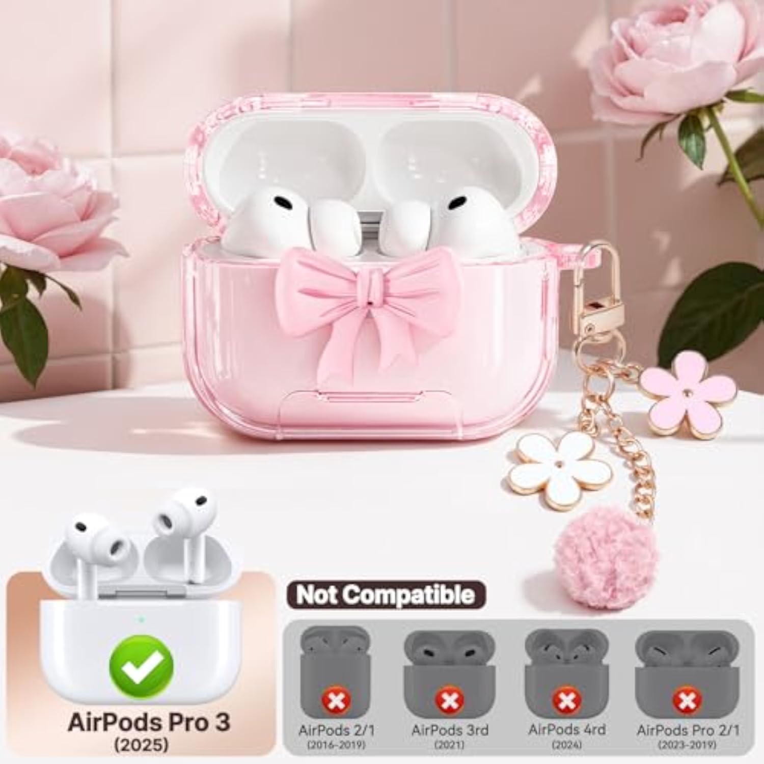 Clear Pink AirPods Pro 3 Case Cover 2025