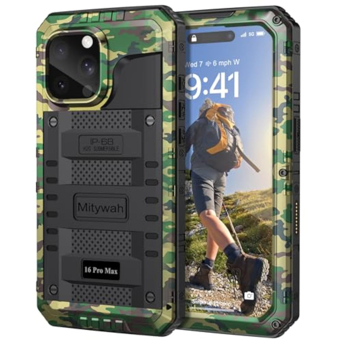 Waterproof Case For Iphone 16 Pro Max, Shockproof Heavy Duty Case With Built-In Screen Protector, Underwater Full Body Protective Metal Case 6.9 Inch, Camouflage