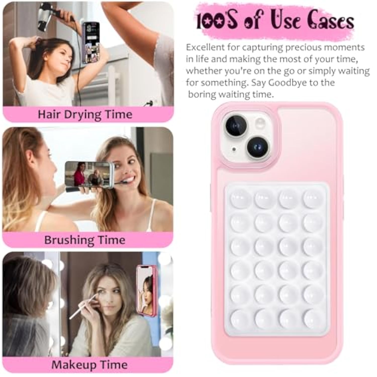 Anteel Silicone Suction Phone Case Mount, Silicon Adhesive Phone Accessory For Smartphones, Hands-Free Mirror Shower Phone Holder For Selfies, Tiktok Videos (White)