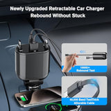 Retractable Car Charger 4 In 1 Fast Charging Adapter 62W Retractable Type-C/Usb-I Cables And Usb C/Usb A Qc & Pd Devices For Iphone 16/15/14/13/12Pro Max Plus,Ipad,Airpods, Galaxy