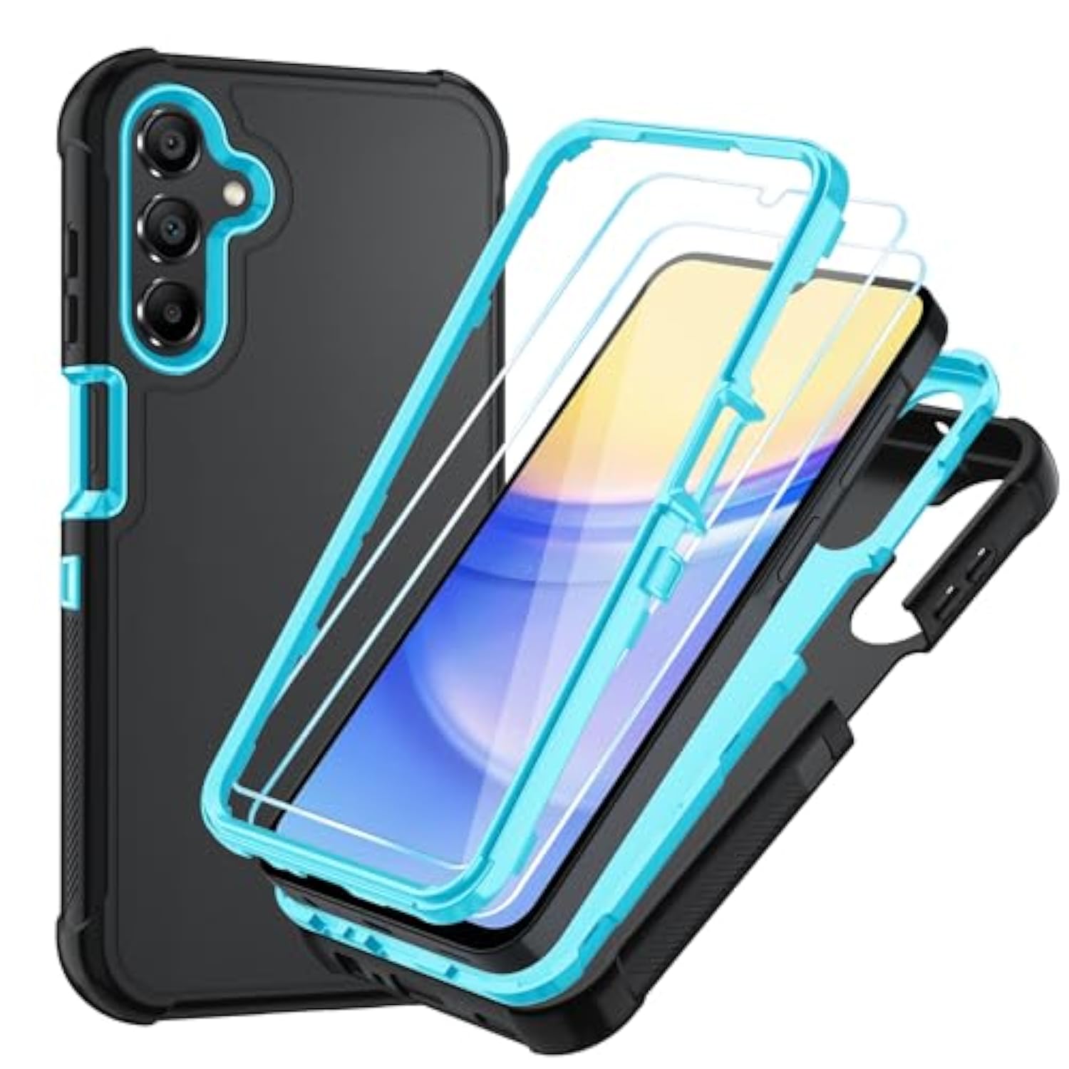 For Galaxy A14 5G Phone Case With Hd Screen Protector Heavy Duty [3 Layer] Hybrid Shock Proof Protective Rugged Bumper Pc And Tpu Cover Case For Samsung Galaxy A14 5G Phone (Black/Glacier)