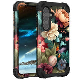 Unique Flower Pattern Compatible With Samsung Galaxy S25 Plus Case,Heavy Duty Dual Layer Shockproof Full-Body Protective Sturdy Hybrid Cute Rugged Case For Women,Girls,Kids-Black Floral