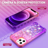 For Iphone 12 Case Glitter With Screen Protector, Girls Women Girly Cute Bling Sparkly Liquid Floating Slim Tpu Soft Shockproof Protective Phone Cover For Iphone 12/12 Pro -Pink Purple