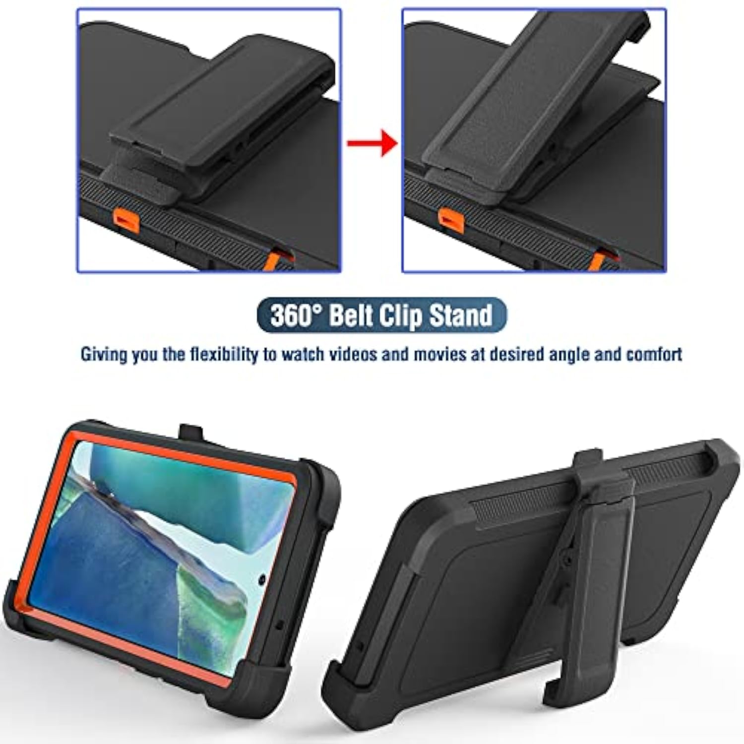 Case For Galaxy Note 20 With Clip, Heavy-Duty Tough Rugged Shockproof Drop Protective Cover Cases For Samsung Galaxy Note 20, Black+Orange