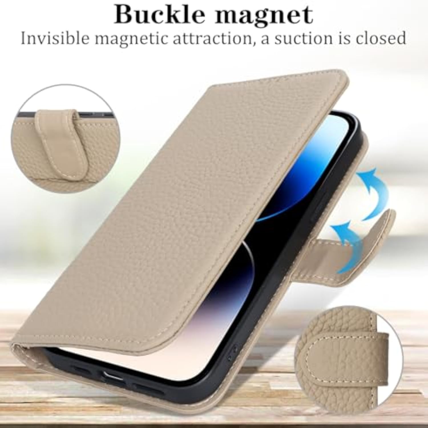 Genuine Leather Wallet Case for iPhone 14 Pro 6.1 Inch, 4 Card Slot, Gray