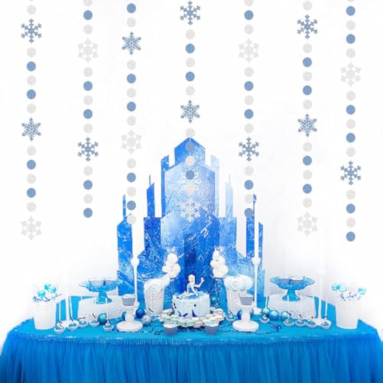 Snowflake-Snow Silver-Blue Christmas Party-Decorations Garland - 58Ft White Winter Wonderland Frozen Hanging Paper Streamers Banner,Birthday Baby Bridal Shower Wedding New Year Supplies Decor