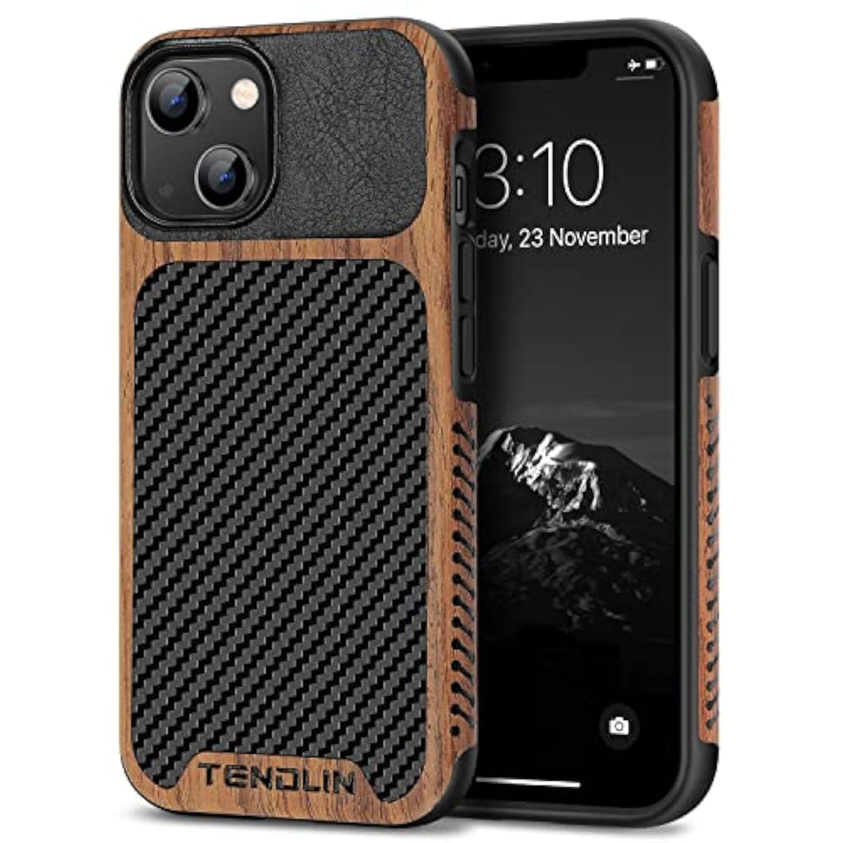 Compatible With Iphone 14 Case Wood Grain With Carbon Fiber Texture Design