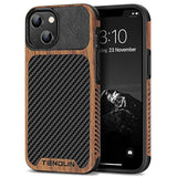 Compatible With Iphone 14 Case Wood Grain With Carbon Fiber Texture Design