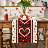 Buffalo Plaid Love Hearts Valentine'S Day Table Runner, Seasonal Kitchen Dining Table Decoration For Indoor Home Party 13X72 Inch