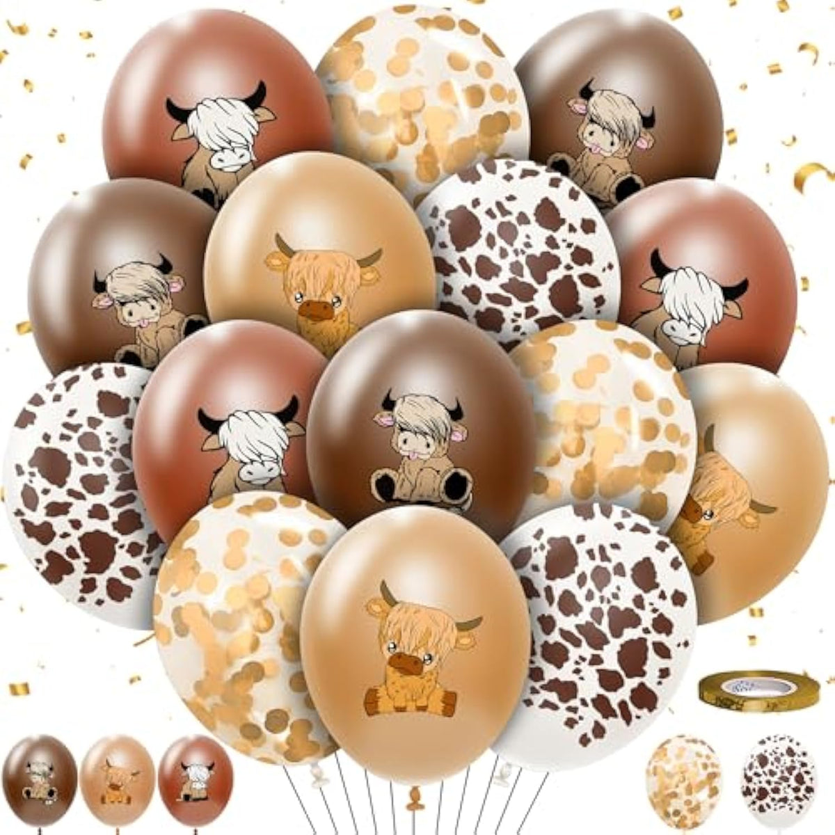 50Pcs Highland Cow Party Balloons Supplies, Brown Highland Cow Printed Party Decorations Latex Balloons For Kid'S Birthday, Baby Showers, And Farm Animal Parties