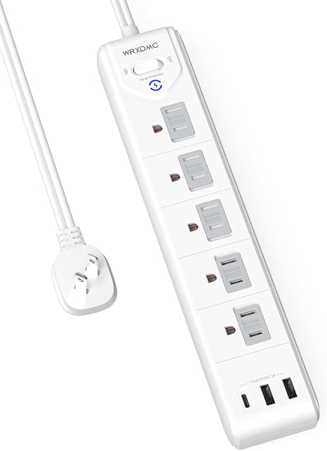 2 Prong Power Strip Adapter 5 Outlets 3 USB Ports 1680J Surge Protector 5FT Extension Cord White