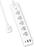 2 Prong Power Strip Adapter 5 Outlets 3 USB Ports 1680J Surge Protector 5FT Extension Cord White