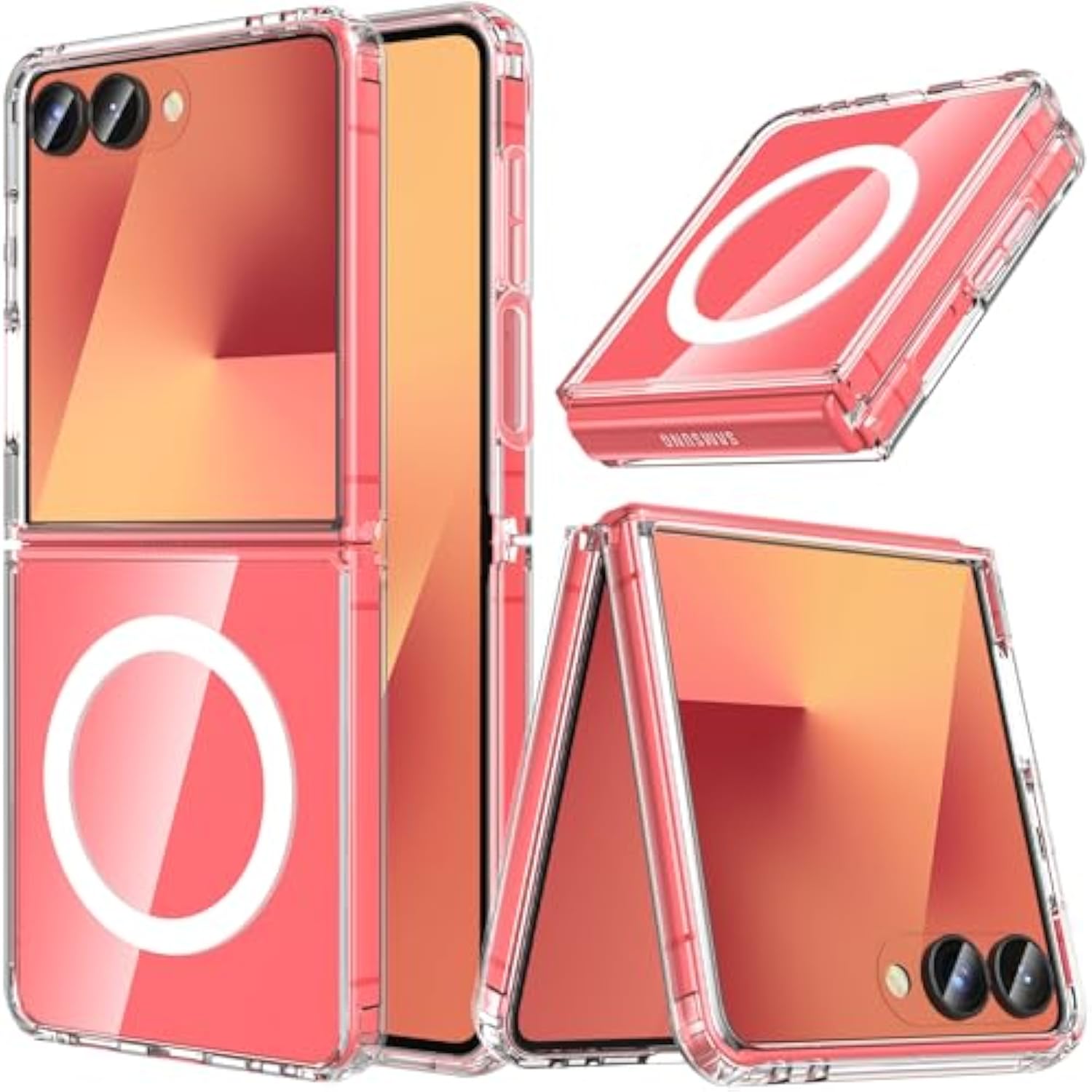 For Samsung Galaxy Z Flip 7 Case,Z Flip 7 Case [Built-In Screen Protector] [Compatible With Magsafe] Transparent Magnetic Shockproof Clear Back Slim Fit Protective Rugged Phone Cover(Clear)