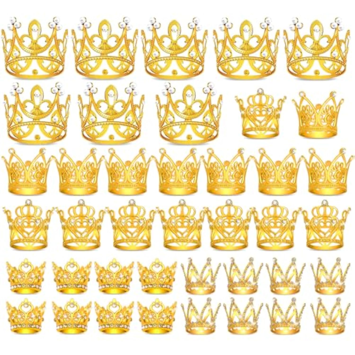 40 Pcs Mini Crowns For Flower Bouquets, Small Gold Crowns For Princess Cake Topper, Crown Decoration For Birthday Wedding Baby Shower Party, 5 Styles