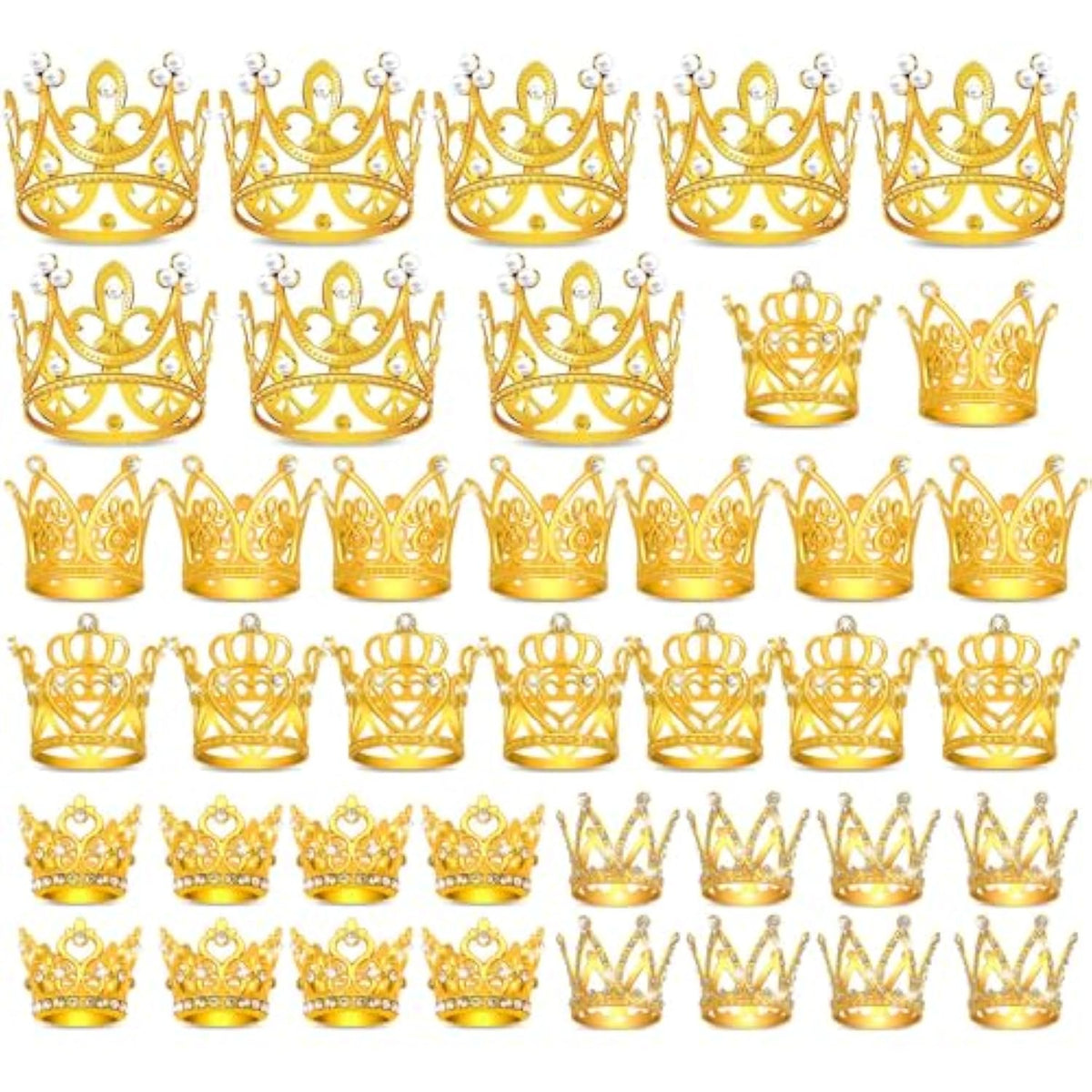 40 Pcs Mini Crowns For Flower Bouquets, Small Gold Crowns For Princess Cake Topper, Crown Decoration For Birthday Wedding Baby Shower Party, 5 Styles