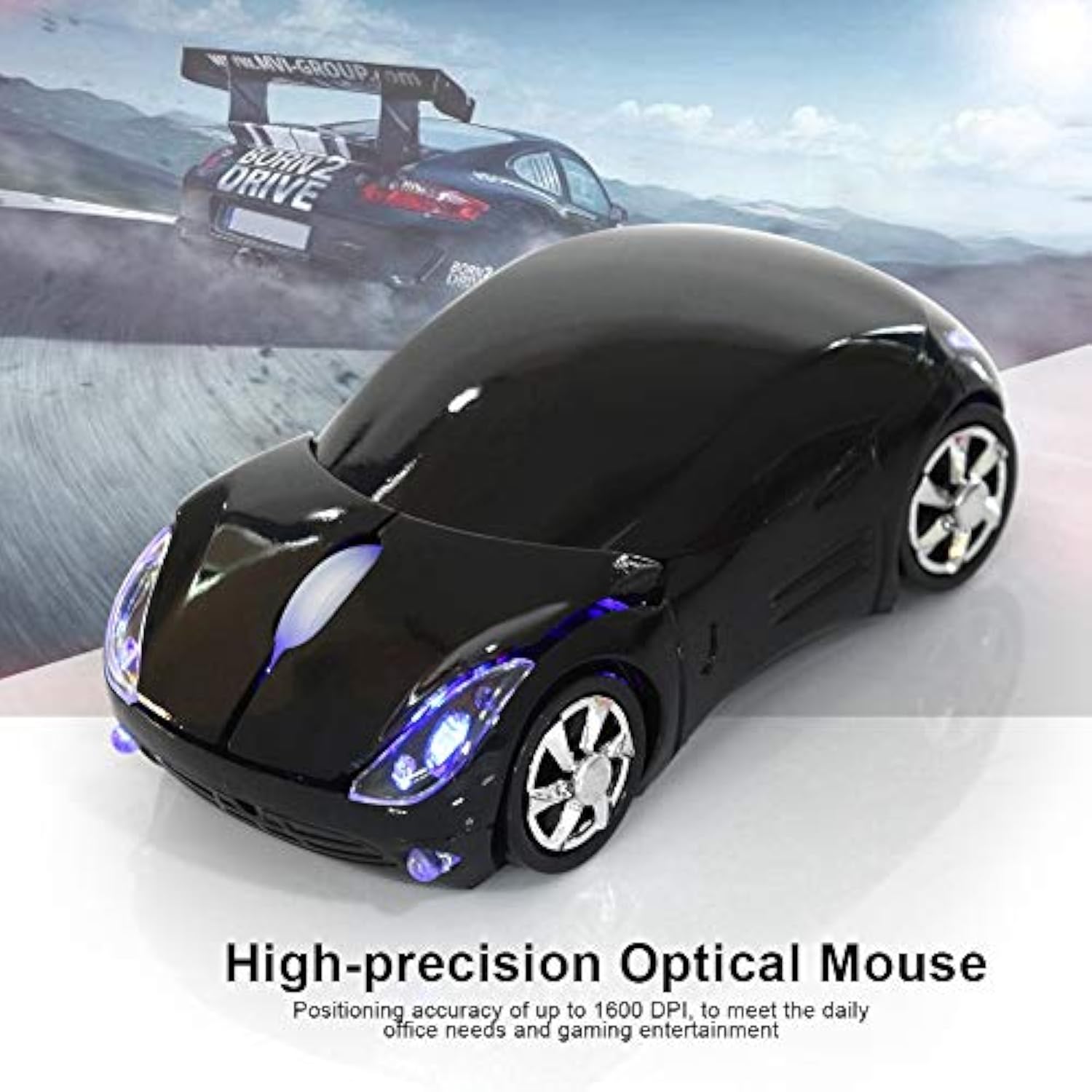 1600Dpi Portable Mouse, 10M 2.4G Bluetooth Optical With Receiver Storage, 3 Buttons Car Shaped For/Me/Windows Pc/Tablet Gaming Office(Black)