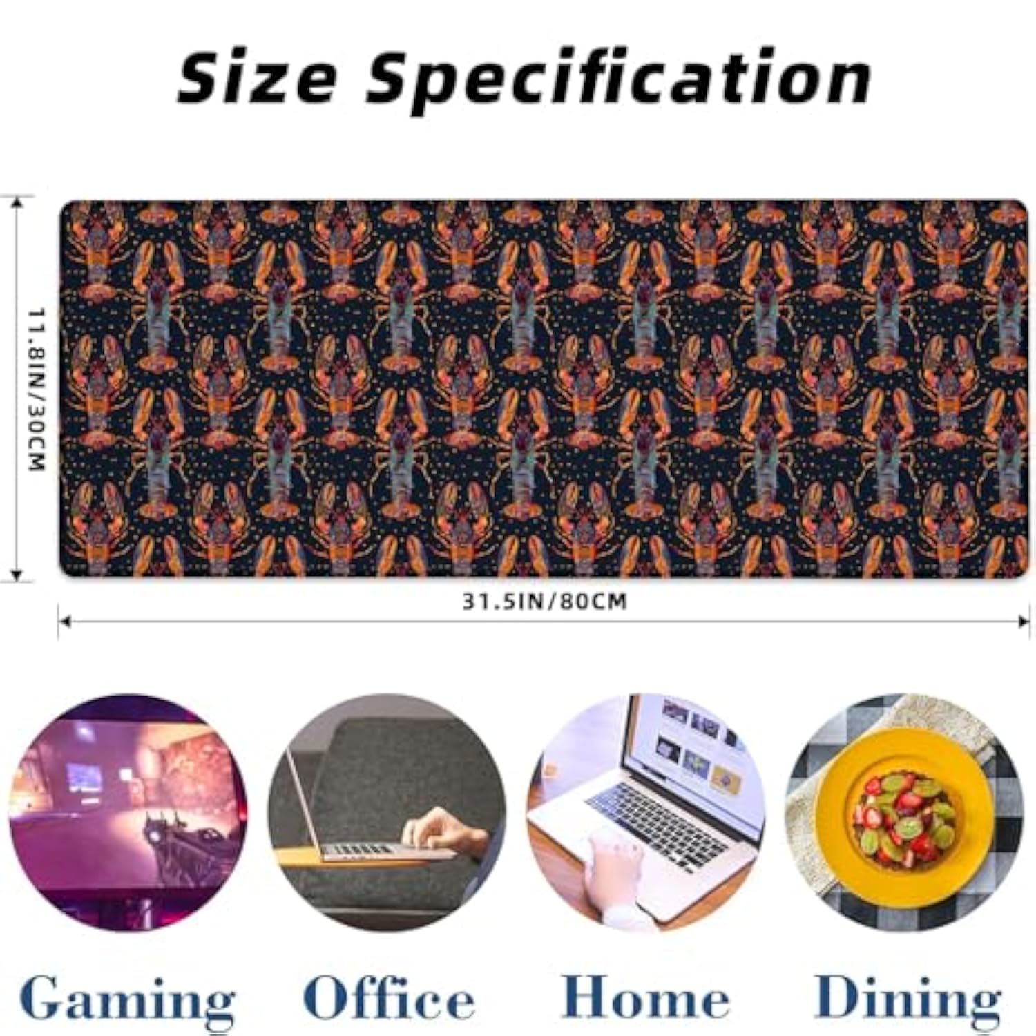 Bright Lobster Gaming Mouse Pad, Art Animal Mousepads For Gaming Home Office Work, Extended Mats Computer Keyboard Laptop, 31.5×11.8 Inch Large Desk Mat With Non-Slip Rubber Base