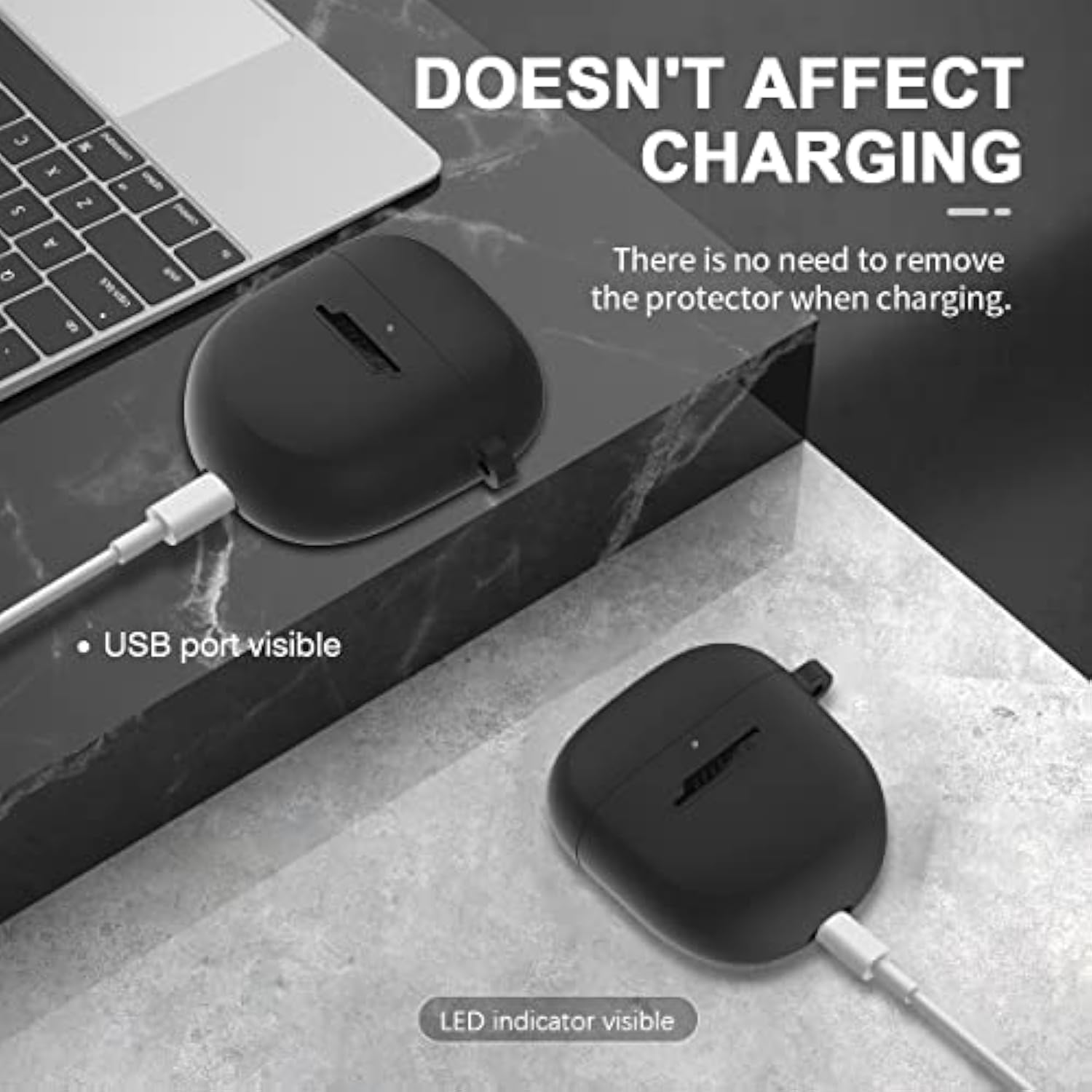 Silicone Case For Bose Quietcomfort Earbuds Ii (2022) & Quietcomfort Ultra Case (2023), Shockproof Protective Cover For Bose Earbuds Accessories With Keychain For Men Women (Black)