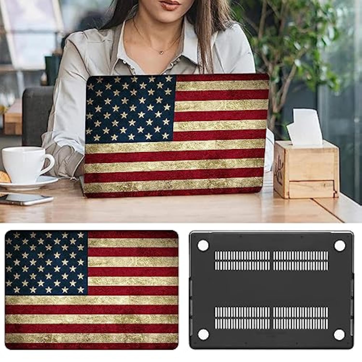 Compatible With Macbook Air 15 Inch Case 2023 2024 Release M3 A3114 A2941 M2 Chip Durable Plastic Shell Case With Keyboard Cover & Mac Os Keyboard Sticker (Usa Flag)