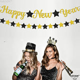 10ft Pre-Strung Gold Glitter "Happy New Year" Banner No-DIY 2026 NYE Sign