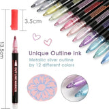 12 Colors Shimmer Marker Set,Shimmer Marker Set,Double Line Pen Markers Self Outline Pen,For Christmas Greeting Birthday Card Making,Diy Art Craft