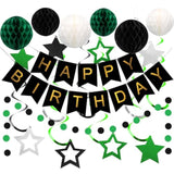 Birthday Decorations, Happy Birthday Banner With Honeycomb Balls, Star Hanging Swirl Streamer, Circle Dot Garland, Happy Birthday Party Decorations For Women Men Boys Girls (Green & Black)