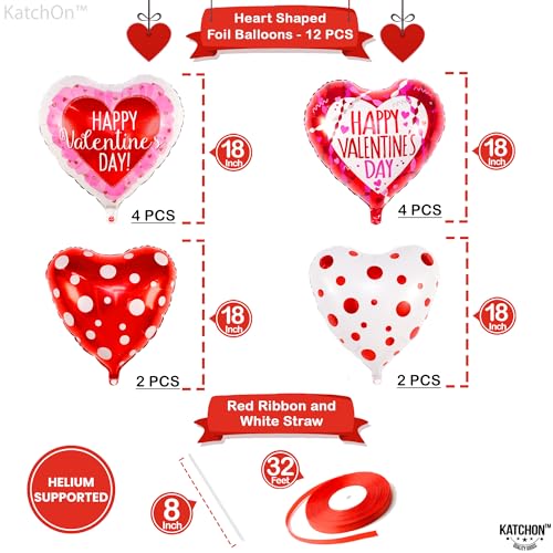 White & Pink Heart Shaped Foil Balloons 18 Inch, Pack of 12