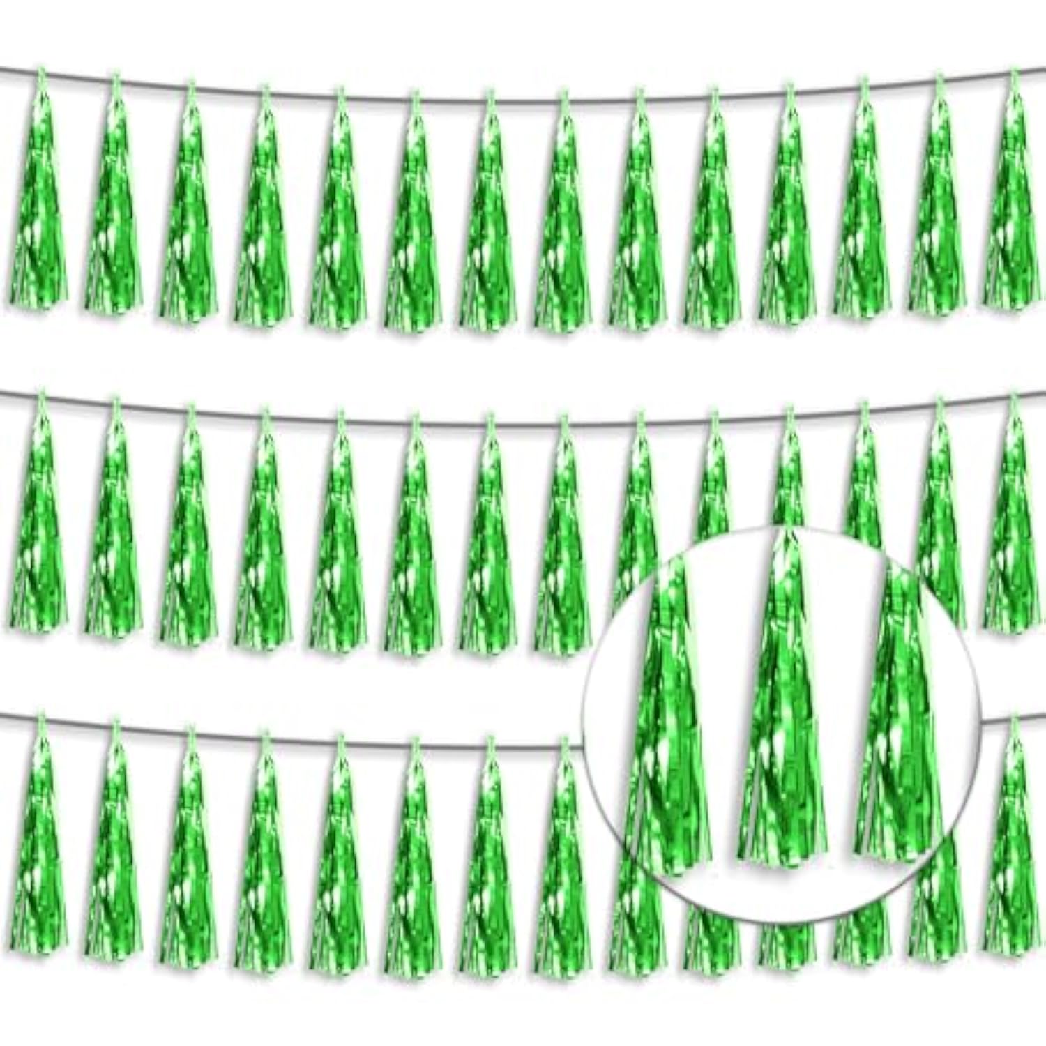3P Metallic Fringe Tassel Banner Garland Foil Tinsel Streamer Wall Hanging Curtain Backdrop Banner For Parade Floats, Graduation Decorations, Father'S Day Party Decoration(Green)