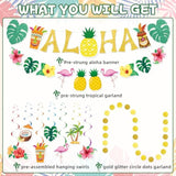 Pre-Strung Hawaiian Aloha Party Banner Decorations, Large Luau Tiki Tropical Party Decorations For Summer Beach Birthday Party Supplies